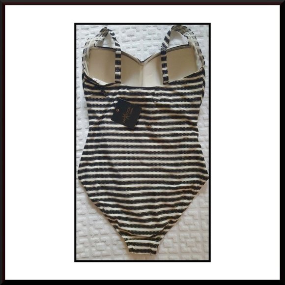 NWT NIP TUCK Ahoy Joanne Bond Eye Shirred NAVY SILVER FOIL Stripe Swimsuit/Sz 8 - Picture 6 of 10